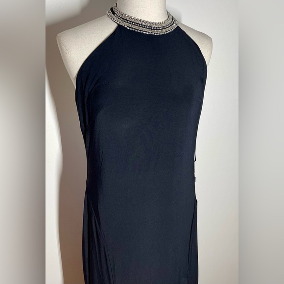 Mac Duggal 25572 | Black Beaded Rhinestone Halter Jersey Gown | Women’s 12 - Picture 5 of 11